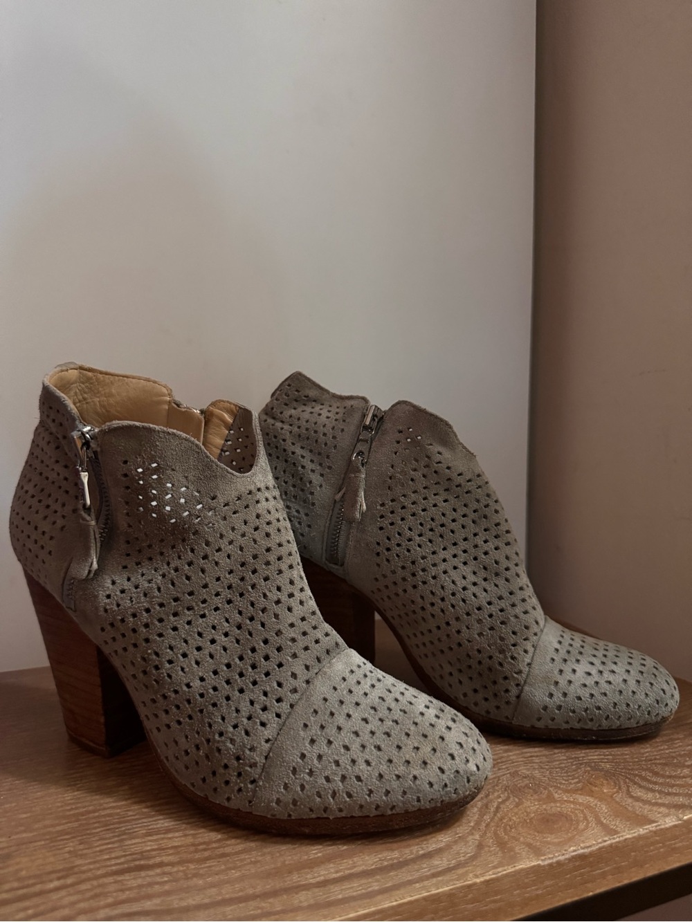 rag & bone Women's Taupe Perforated Suede Ankle Booties